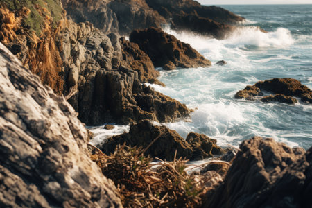 Dramatic rocky coastline with crashing wavesの素材
