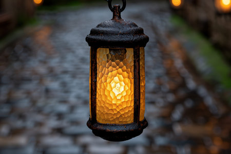 Glowing lantern in the darkの素材