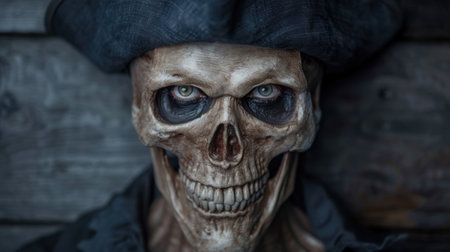 Creepy skull face with glowing eyesの素材