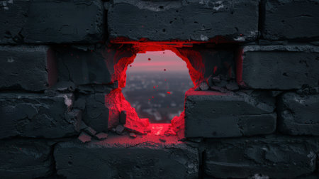 Glowing red portal in dark stone wallの素材