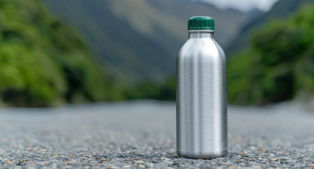 Stainless steel water bottle in natureの素材