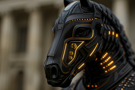 Futuristic robot helmet with glowing lightsの素材