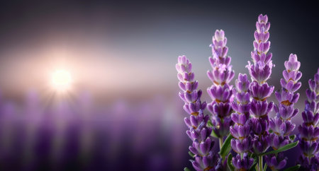 Vibrant lavender flowers in the sunsetの素材