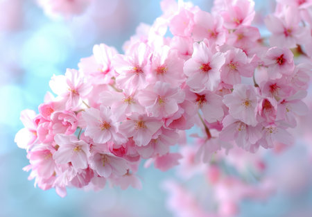 Delicate pink cherry blossoms in full bloomの素材