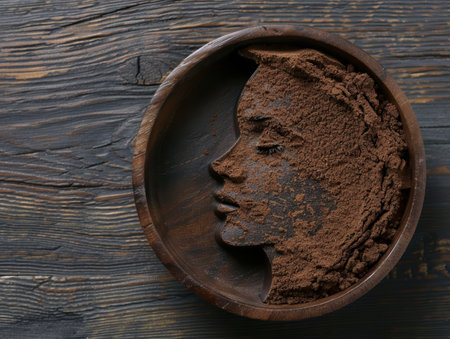 Wooden bowl with cocoa powderの素材