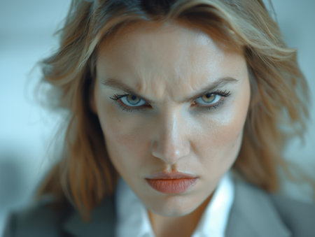 Intense gaze of a determined womanの素材