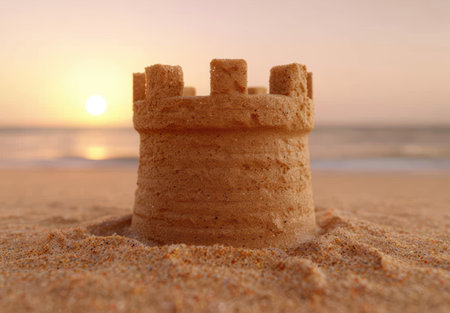 Sunset castle sandcastle on beachの素材
