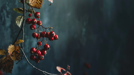 Vibrant red berries on a branchの素材
