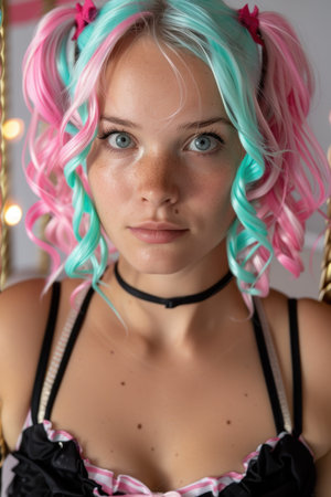 Vibrant colored hair and makeup portraitの素材