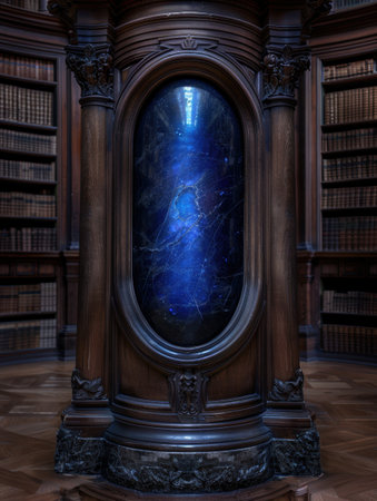 Magical portal to the cosmos in an ornate libraryの素材