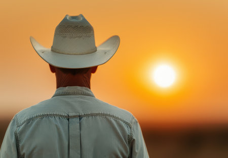Cowboy silhouette against sunsetの素材
