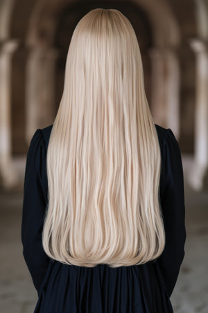 Elegant blonde woman with long, straight hairの素材