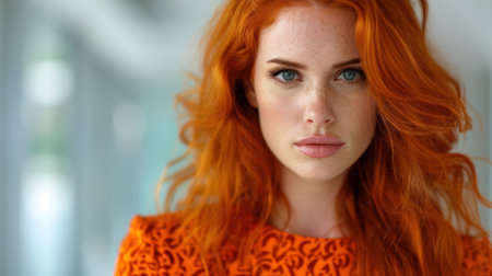 Captivating redhead with striking green eyesの素材