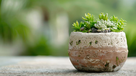 Succulent plants in a concrete planterの素材