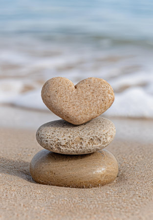 heart-shaped stone on beachの素材