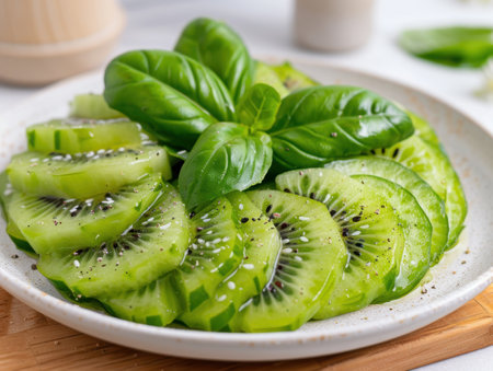 fresh green salad with kiwi and basilの素材