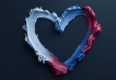 Vibrant heart-shaped paint strokes on dark backgroundの素材