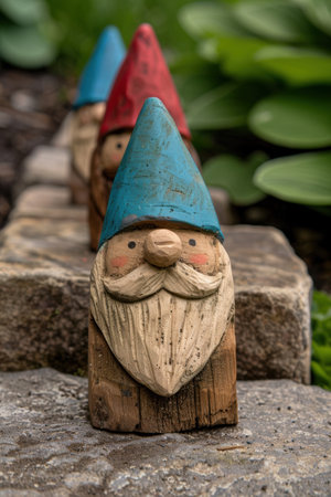 Whimsical wooden garden gnome figurineの素材