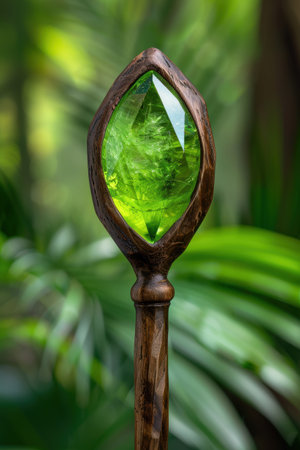 Enchanting green crystal in wooden frameの素材