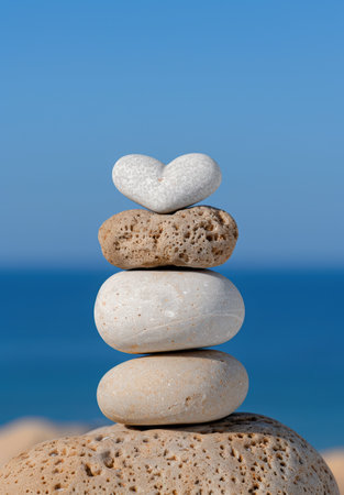 Balanced stones on a blue backgroundの素材