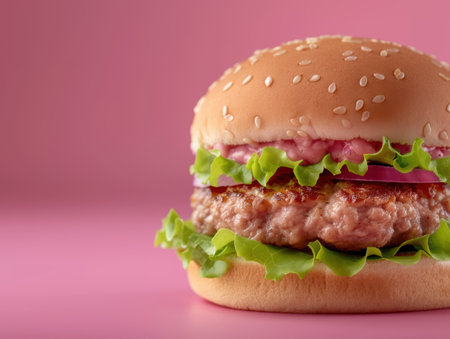 Delicious Hamburger on Pink Backgroundの素材