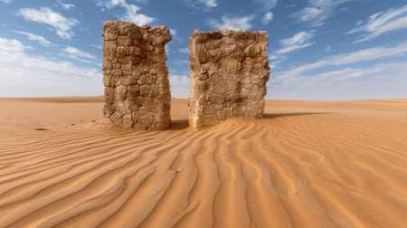 Dramatic desert landscape with ancient ruinsの素材