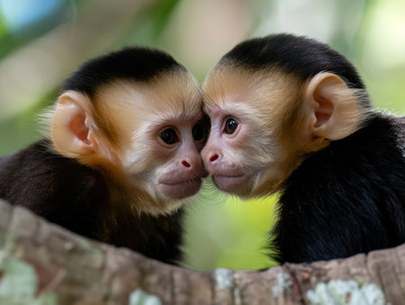 Adorable baby monkeys snuggling togetherの素材