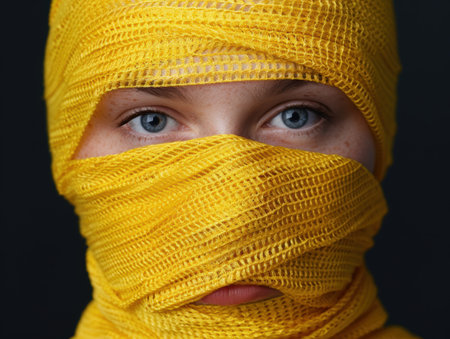 Mysterious eyes behind yellow veilの素材