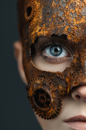 Mysterious eye peeking through rusted metalの素材