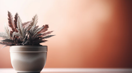 Potted cannabis plant against orange backgroundの素材