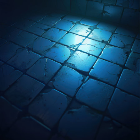 Cracked and broken glass tiles in dark blue tonesの素材