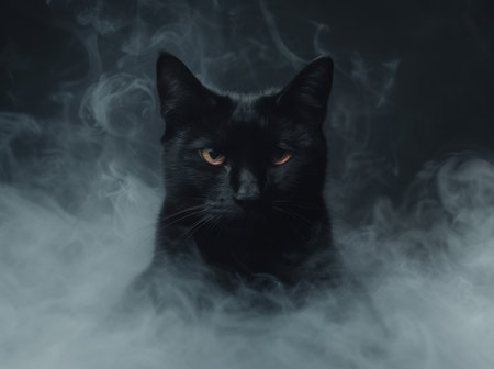 Mysterious black cat in smoky atmosphereの素材