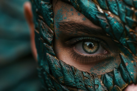 Mysterious eyes peeking through ornate scarfの素材
