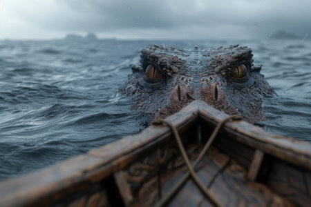 Alligator emerging from the waterの素材
