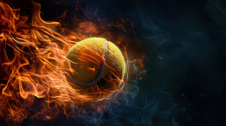 Fiery tennis ball in motionの素材
