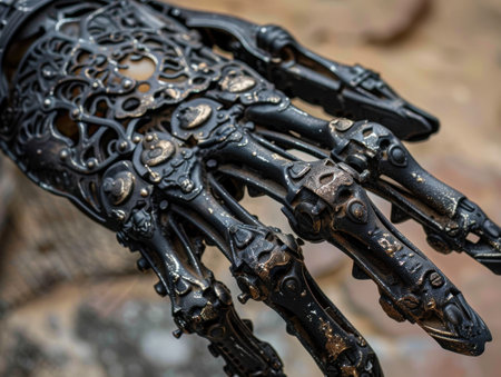Intricate mechanical hand with ornate designの素材