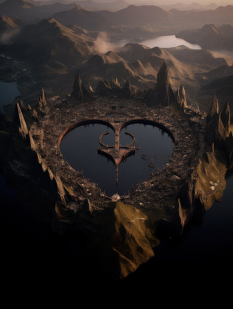 Surreal heart-shaped fantasy landscapeの素材