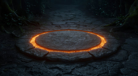 Glowing mystical portal in dark forestの素材