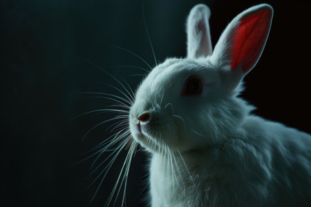 Close-up portrait of a fluffy white rabbitの素材
