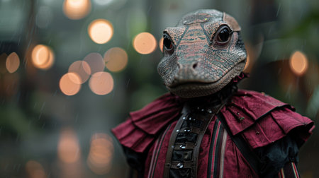 Frog in a red coat in the rainの素材