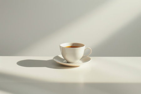 a cup of hot tea on a minimalist tableの素材
