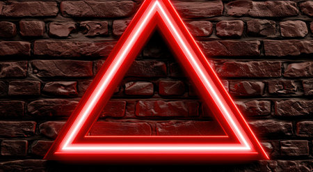 Glowing red triangle on brick wallの素材