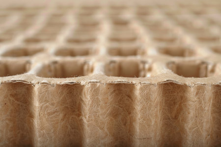Close-up of a cardboard honeycomb structureの素材