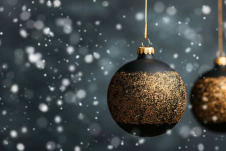 Sparkling christmas ornament in snowy sceneの素材