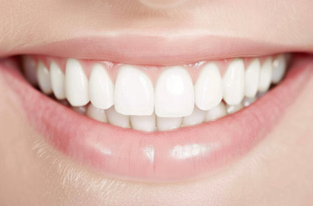Close-up of a beautiful, healthy smile with white teethの素材