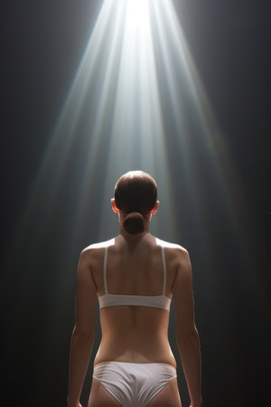 woman standing in spotlightの素材