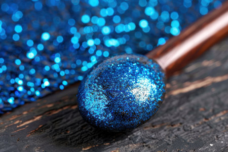 Sparkling blue christmas ornament on wooden backgroundの素材