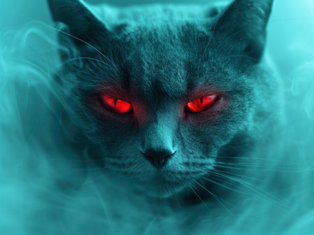 Intense glowing red eyes of a mysterious catの素材