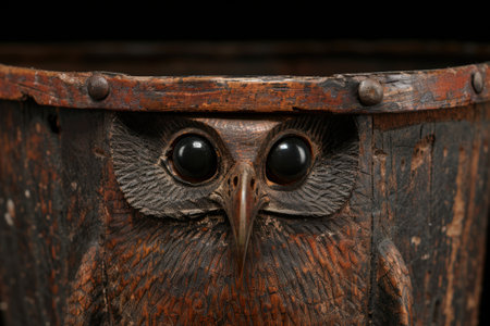 Carved wooden owl with large eyesの素材