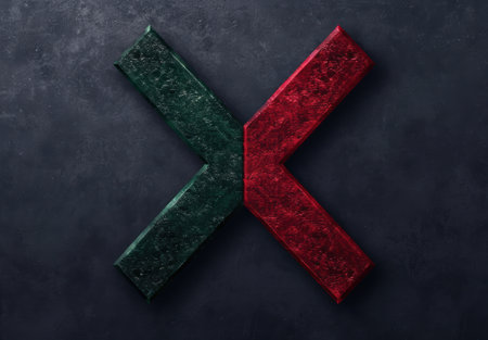 Contrasting geometric shapes in red and greenの素材